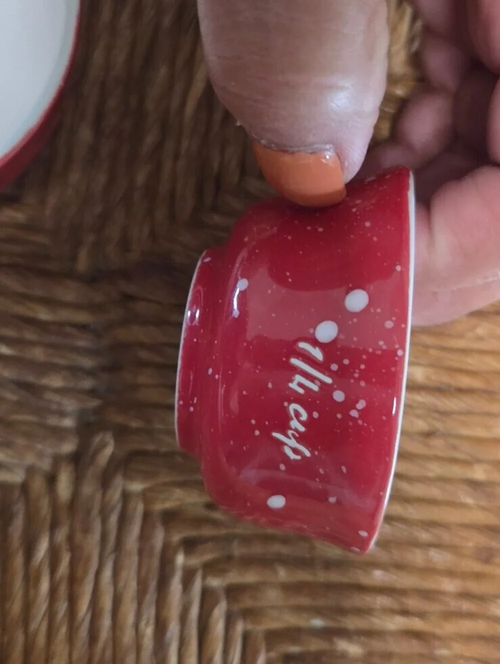 Sleigh Bell Bistro Set of 4 Red Ceramic Measuring Cups with White Interior